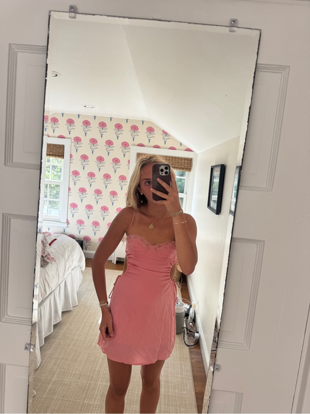 Princess Polly Pink Lace-Trim Slip Mini Dress